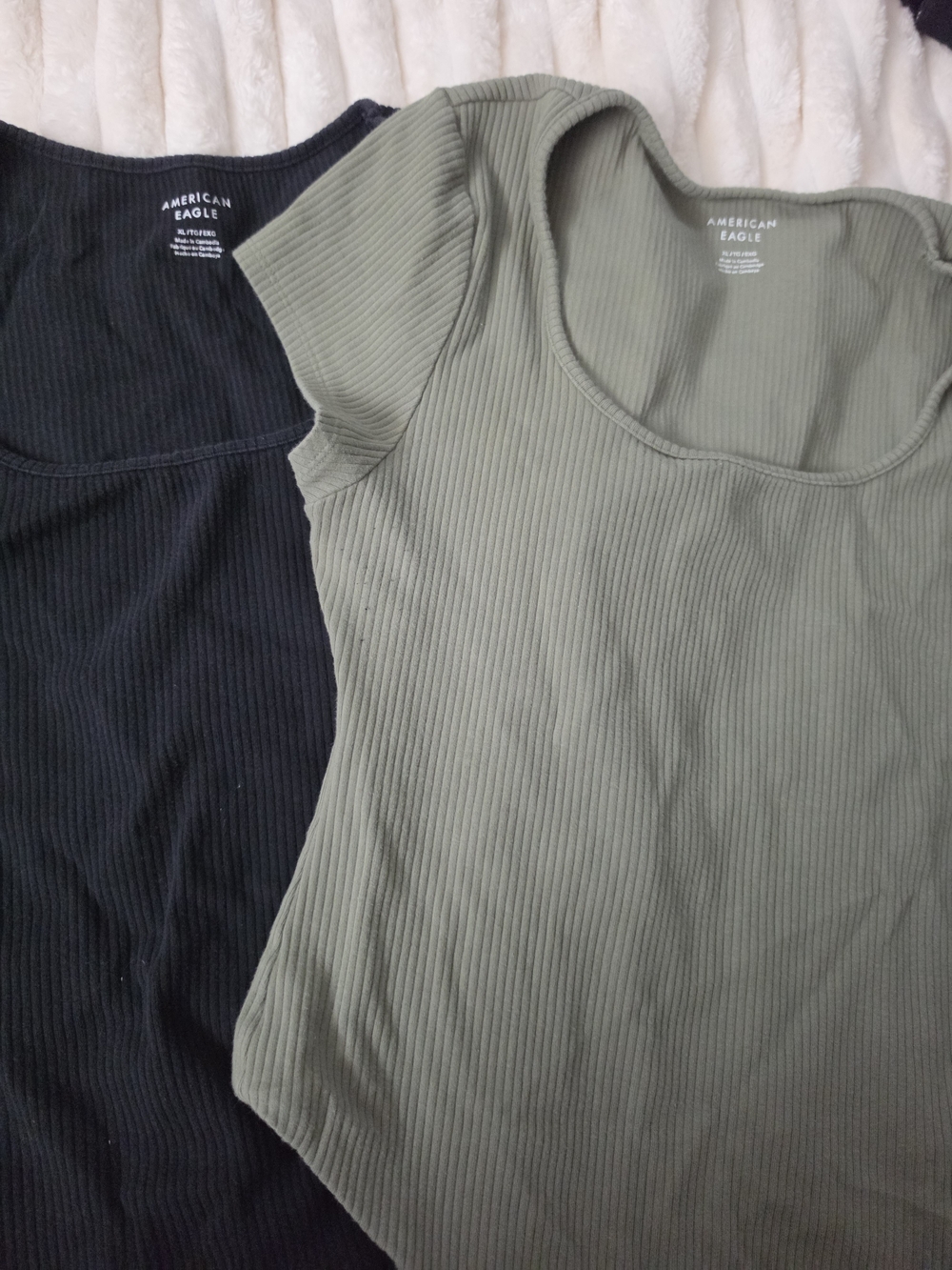 American Eagle Outfitters Ribbed Scoop Bodysuit - Olive Green & Black